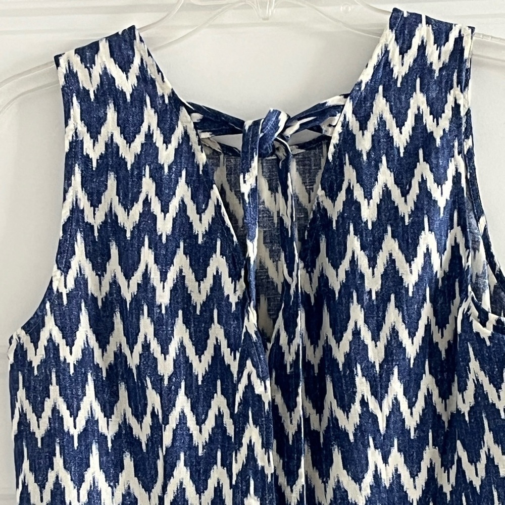 J. Crew Linen Blend Ikat Chevron Sleeveless Bow Back Ruffled Hem Shift Dress S - Picture 5 of 12